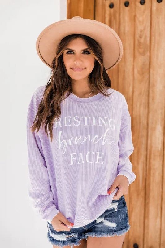 Resting Brunch Face Lilac Corded Graphic Sweatshirt FINAL SALE