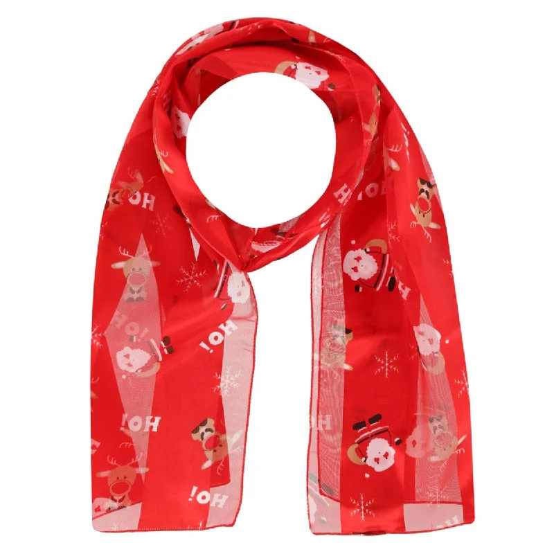 Women's Holiday Santa and Reindeer Lightweight Satin Scarf