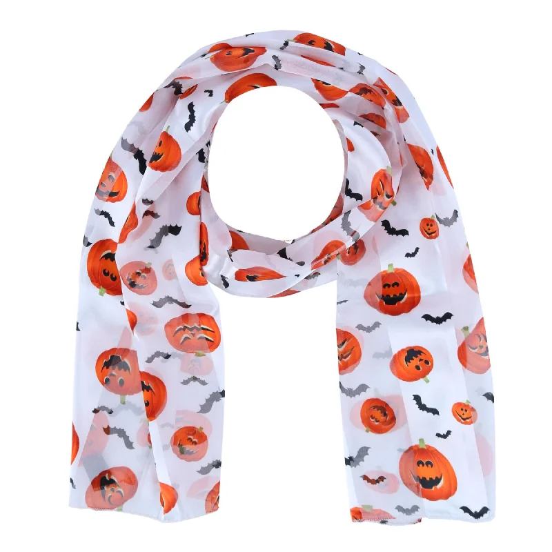 Women's Halloween Pumpkin and Bat Holiday Print Lightweight Scarf