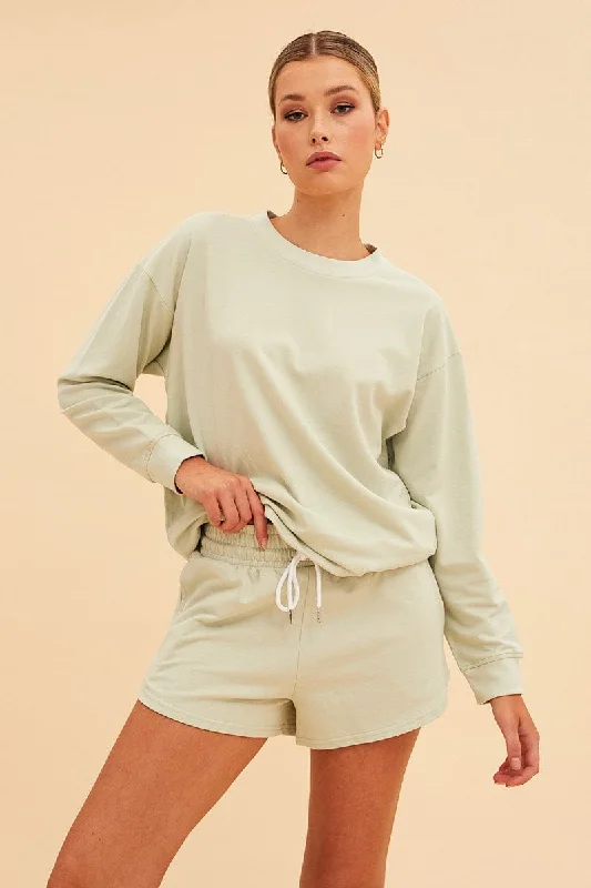 Green Hudson Cotton Fleece Crew Neck Oversized Sweat