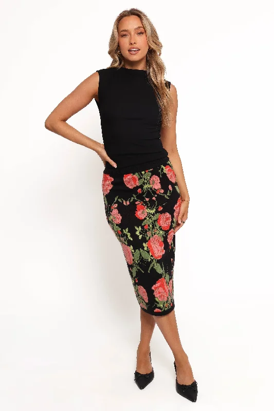 Reeva Knit Skirt - Black Floral