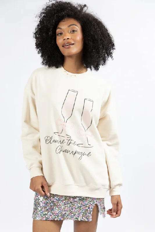 Blame The Champagne Cream Oversized Graphic Sweatshirt SALE