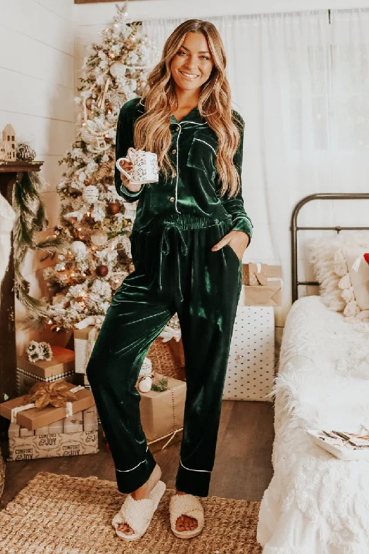 North Pole Green Velvet Pajama Set