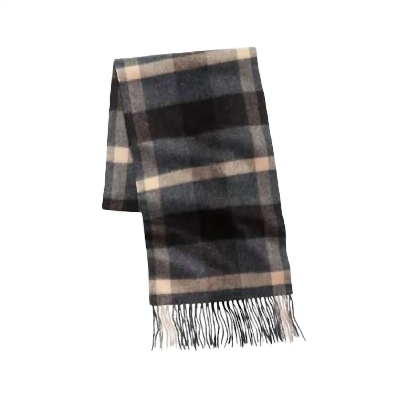 Luxury Cashmere Scarf In Plaid Brown