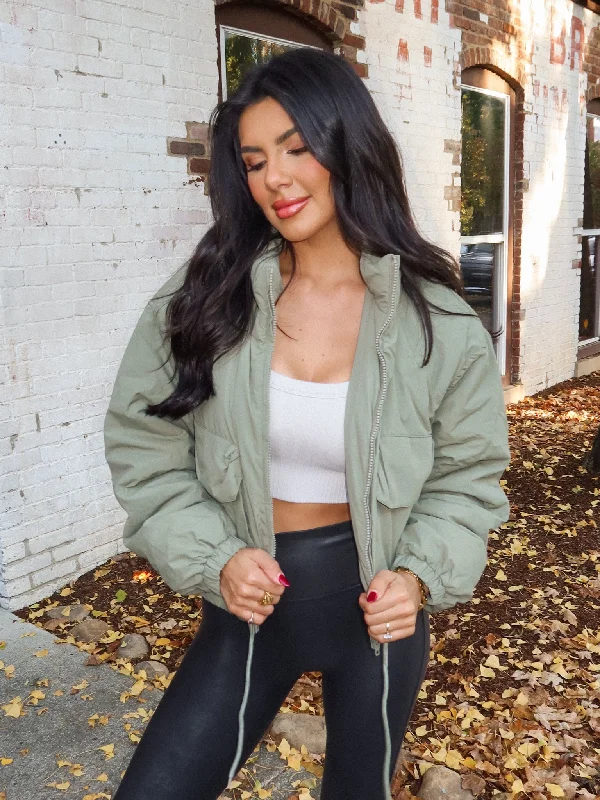 Chilly Mornings Puffer Jacket in Olive