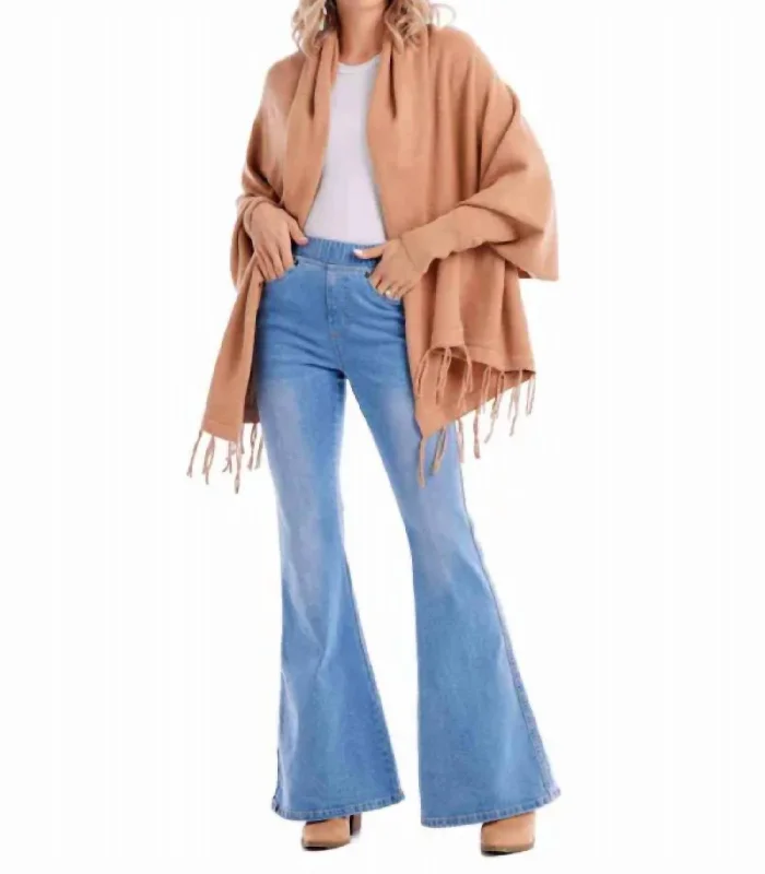 Fringe Cardigan Wrap In Tan