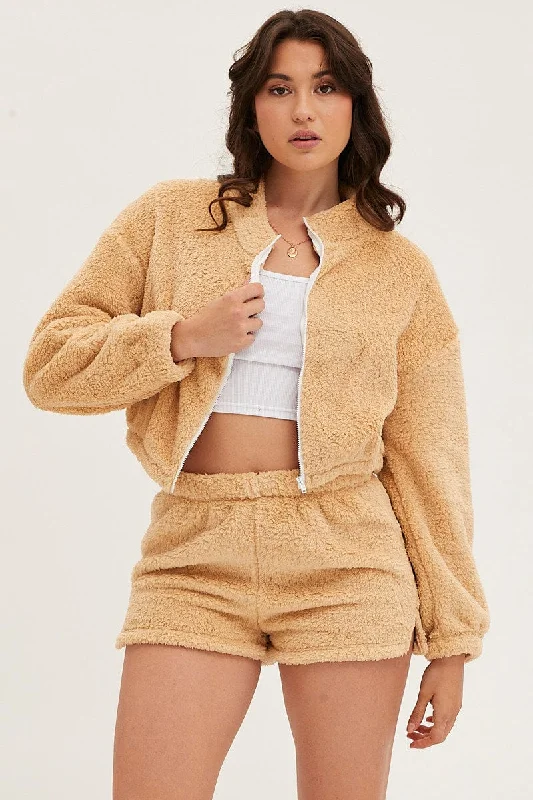 Beige Loungewear Teddy Shorts