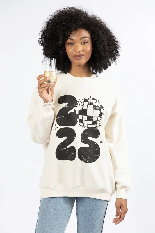 Cheers To 2025 Cream Oversized Graphic Sweatshirt SALE