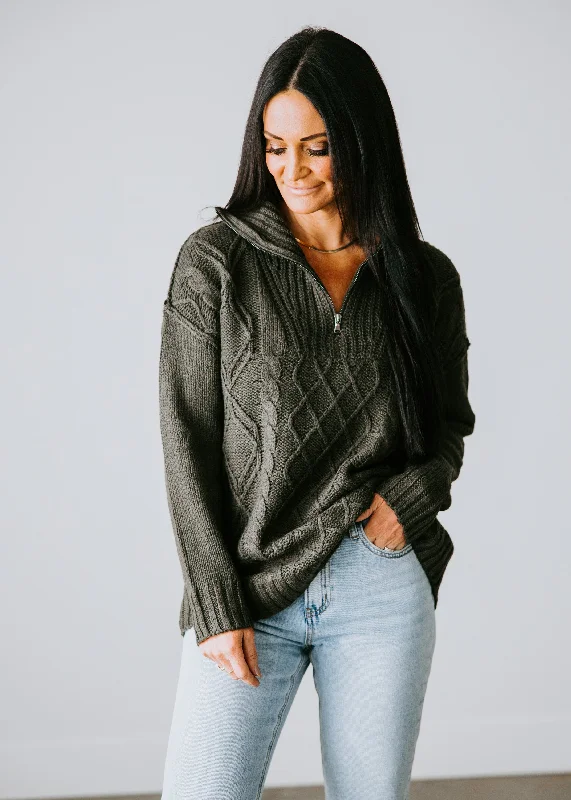 Scottie Cable Knit Quarter Zip Sweater