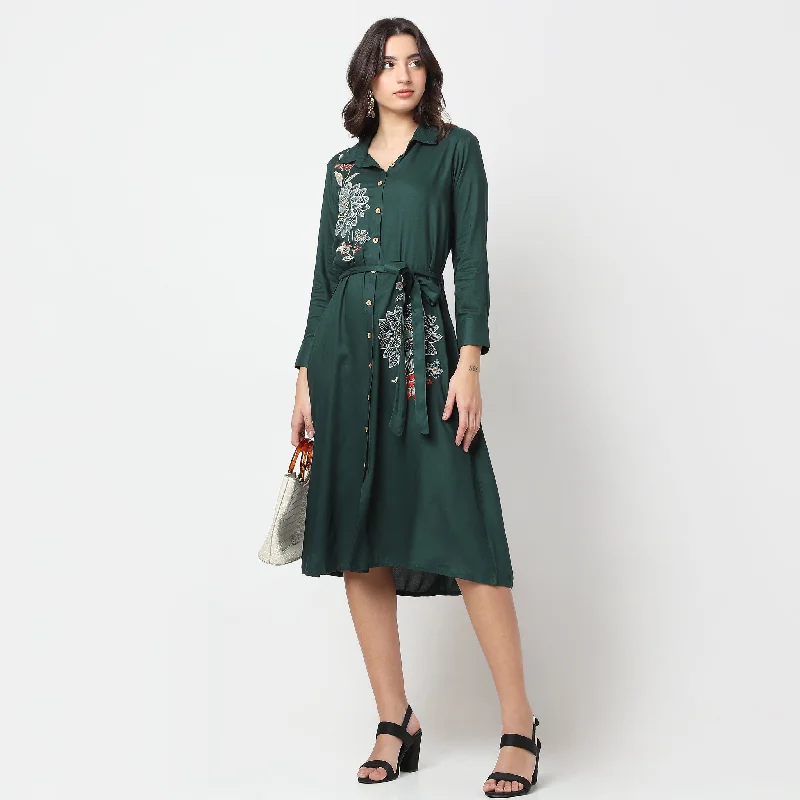 Flare Fit Embroidered Dress