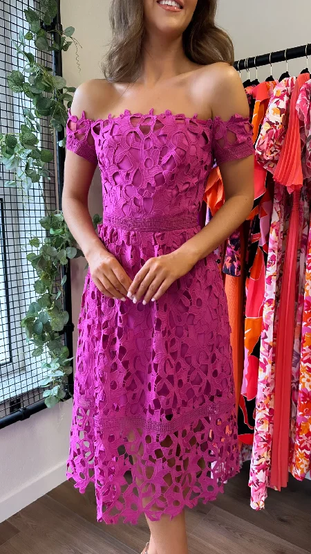 Hayden Off-Shoulder Dress in Fuchsia