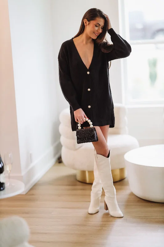 Winter Date Night Cardigan Dress - Black