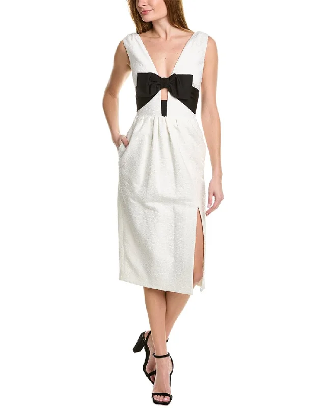 Carolina Herrera Bow Linen-Blend Midi Dress