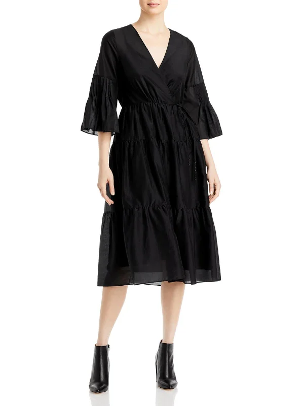 Sasha Womens Bell Sleeve Calf Midi Dress