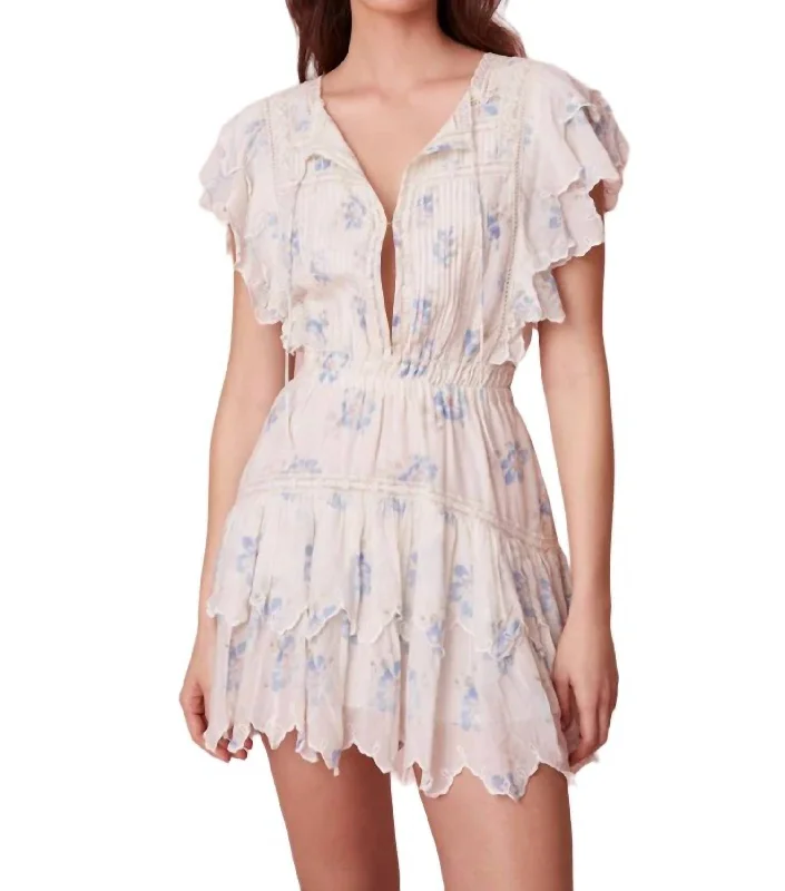 Darryl Flutter Sleeve Floral Mini Dress In Alpine Frost