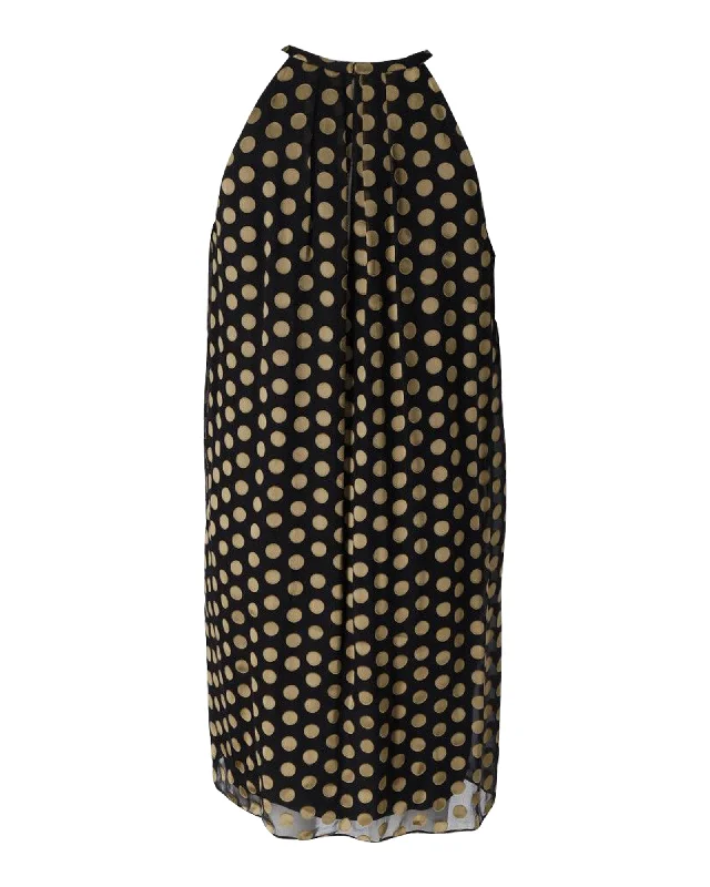 Diane Von Furstenberg Polka-Dotted Halter Mini Dress in Black Rayon