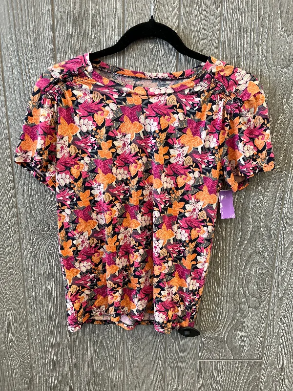 Floral Print Top Short Sleeve Loft, Size Xs