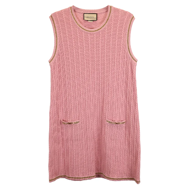 Gucci Ribbed Mini Dress in Pink Wool