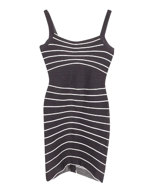 Herve Leger Striped Mini Dress in Black Print Rayon