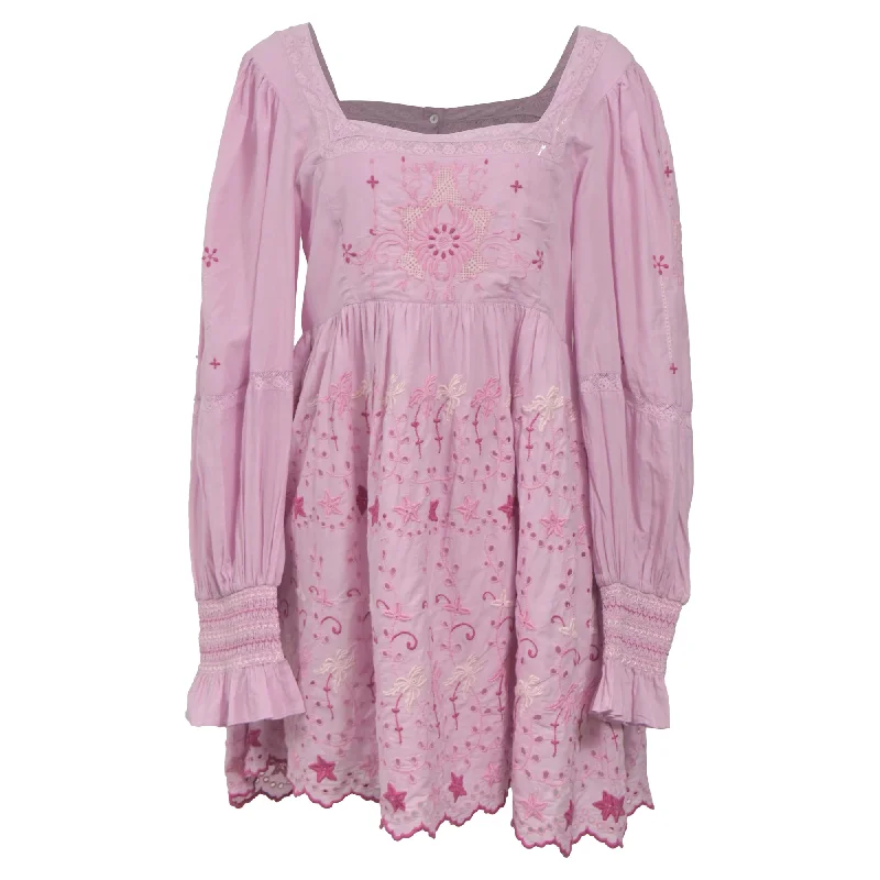 LoveShackFancy Freja Mini Dress in Light Pink Cotton