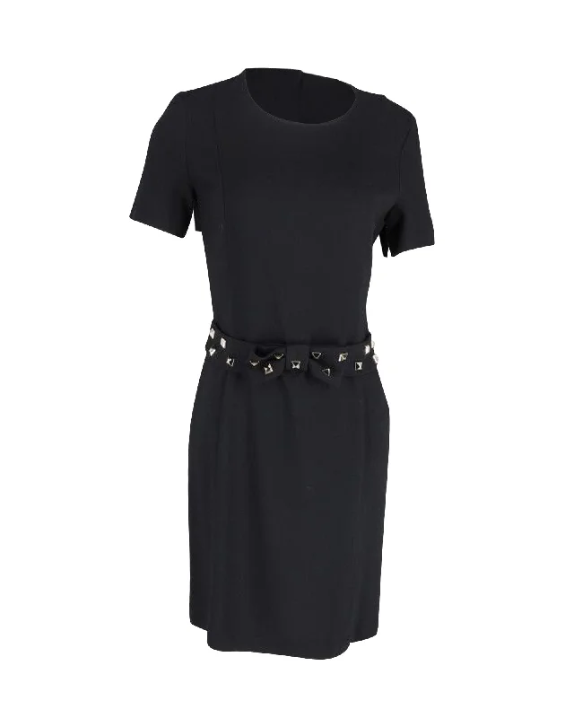 Moschino Studded Bow Belt Mini Dress in Black Polyester