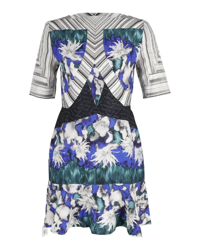 Peter Pilotto Printed Fluted Mini Dress in Multicolor Silk