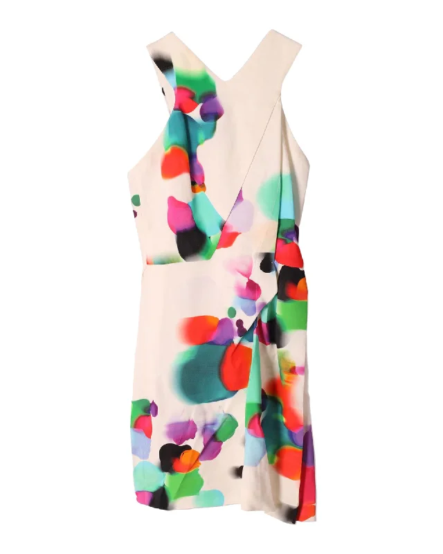 Roland Mouret Halter Mini Sheath Dress in Cream Print Viscose