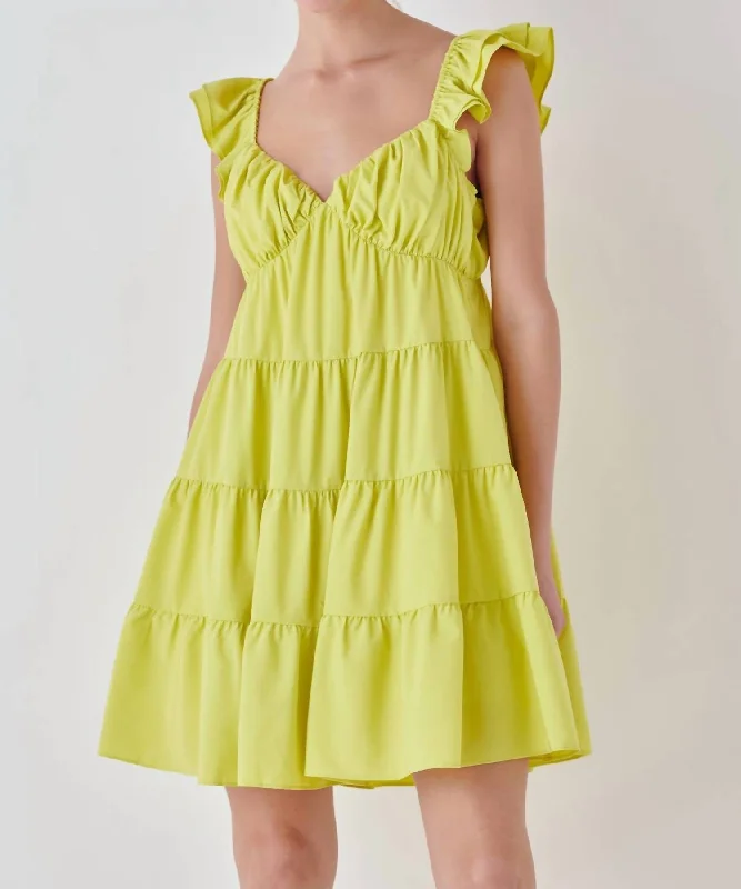 Ruffle Sweetheart Flounced Mini Dress In Lime