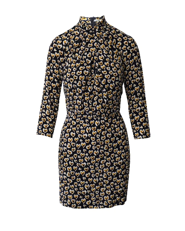 Sandro Paris Long Sleeve Mini Sheath Dress in Floral Print Viscose