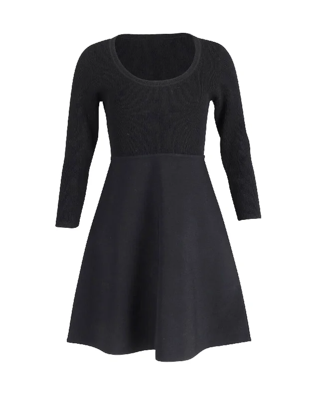 Theory Scoop Neck Compact Knit Mini Dress in Black Viscose