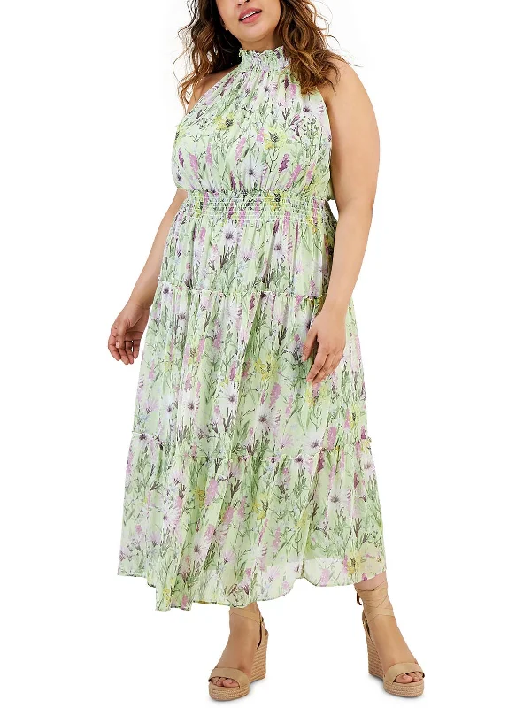 Plus Womens Floral Print Polyester Maxi Dress