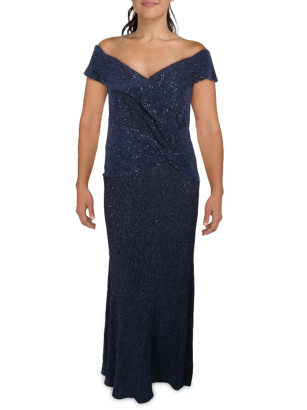 Plus Womens Sequined Maxi Evening Dress