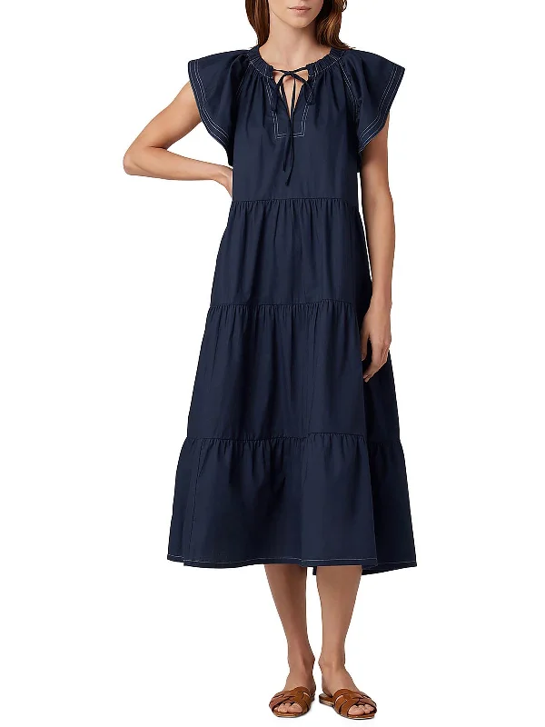 Portia Womens Tiered Cotton Maxi Dress