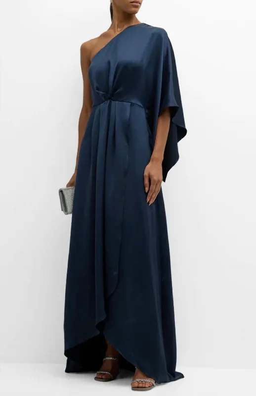 Simone One Shoulder Maxi Dress In Navy Blue