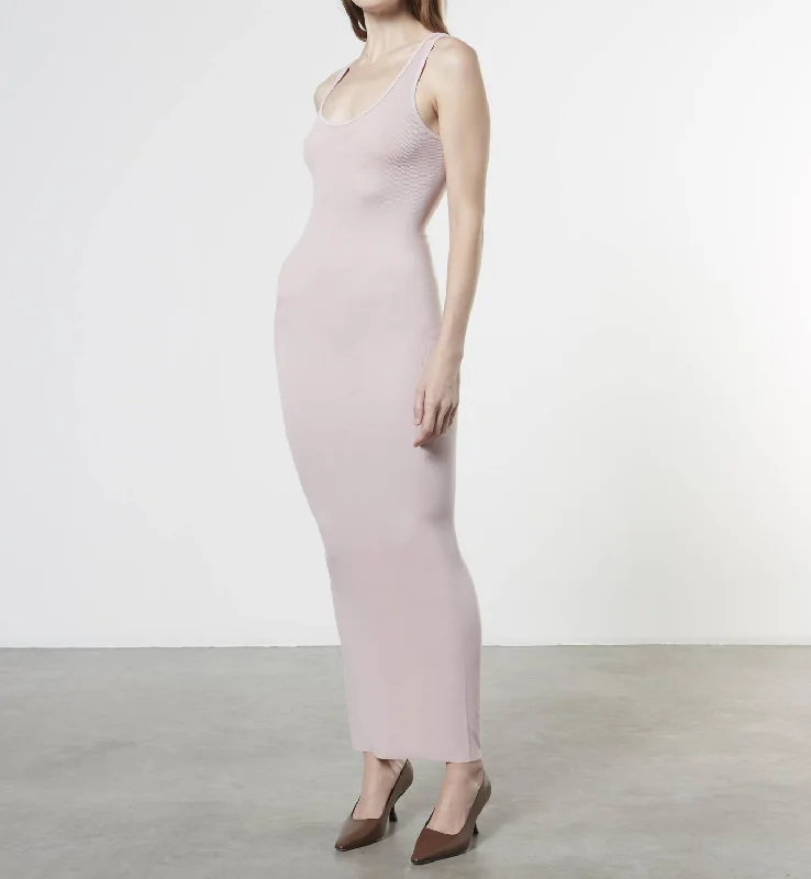 Stretch Silk Knit Maxi Tank Dress In Pink Clay