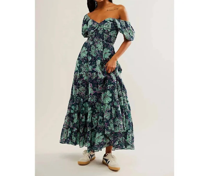 Sundrenched Floral Tiered Maxi Sundress In Emerald Combo