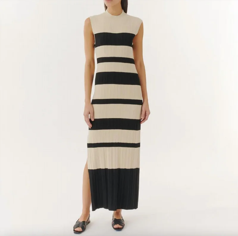 Variegated Stripe Maxi Dress In Linen Black