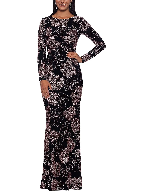 Womens Floral Print Maxi Evening Dress