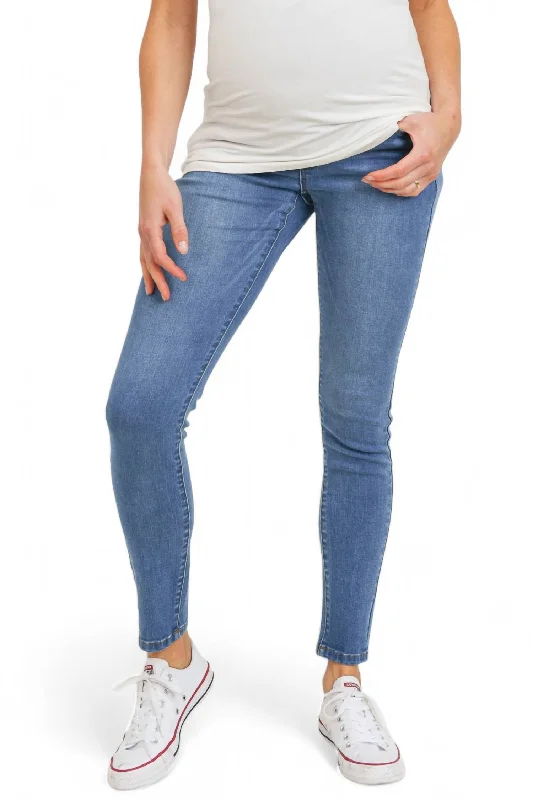 Stretch Maternity Skinny Jeans With Elastic Belly Band In Light Denim