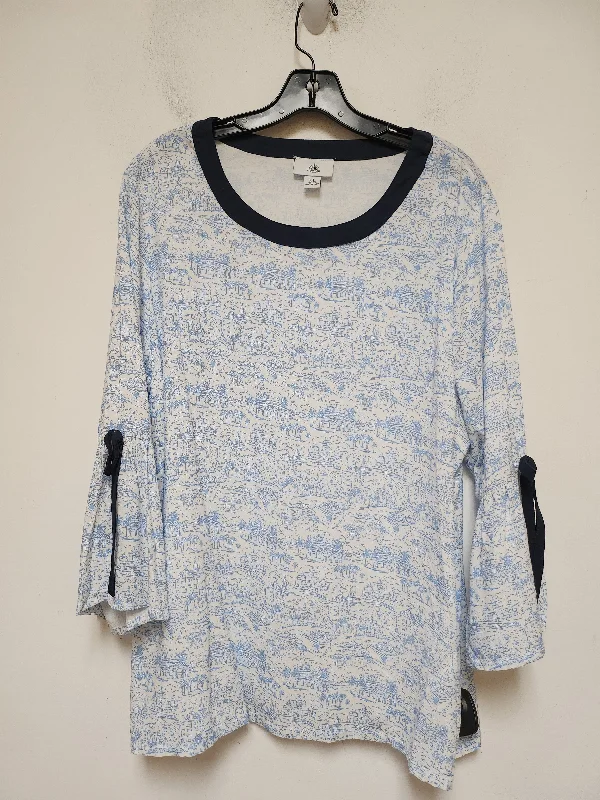 Top Long Sleeve By Walt Disney In Blue & White, Size: Xl