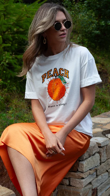 Harlow White Graphic Printed 'Peach' T Shirt