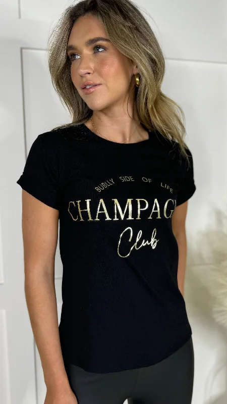 Mira Black 'Champagne Club' Slogan Printed T Shirt