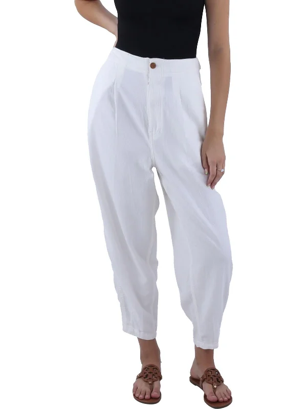 Womens Cotton High Rise Ankle Pants