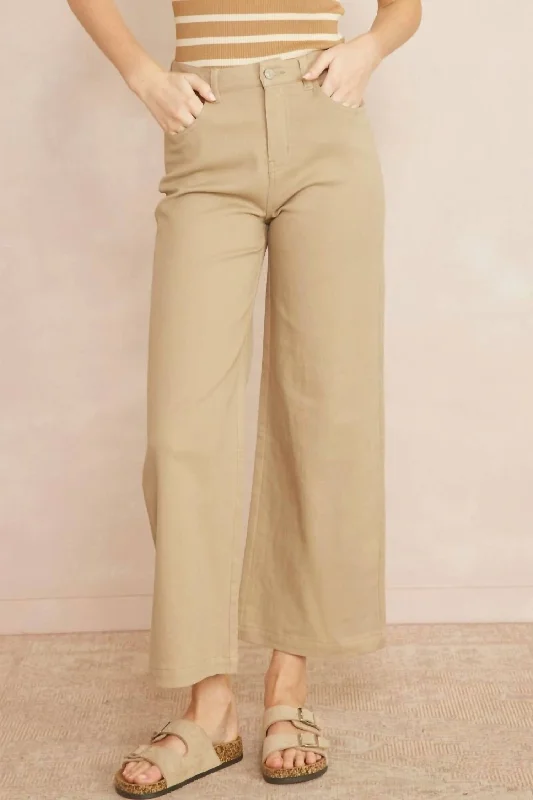 Women's Wide Leg Denim Pant In Tan