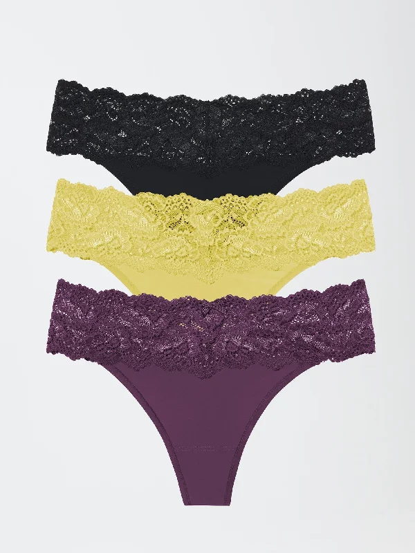 Goddess Lace Trim Thong 3-Pack