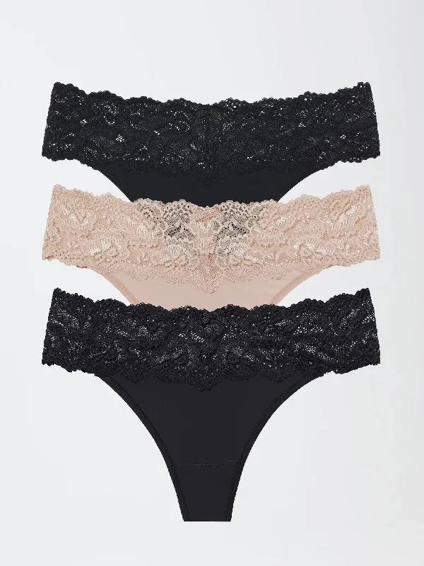 Goddess Lace Trim Thong 3-Pack