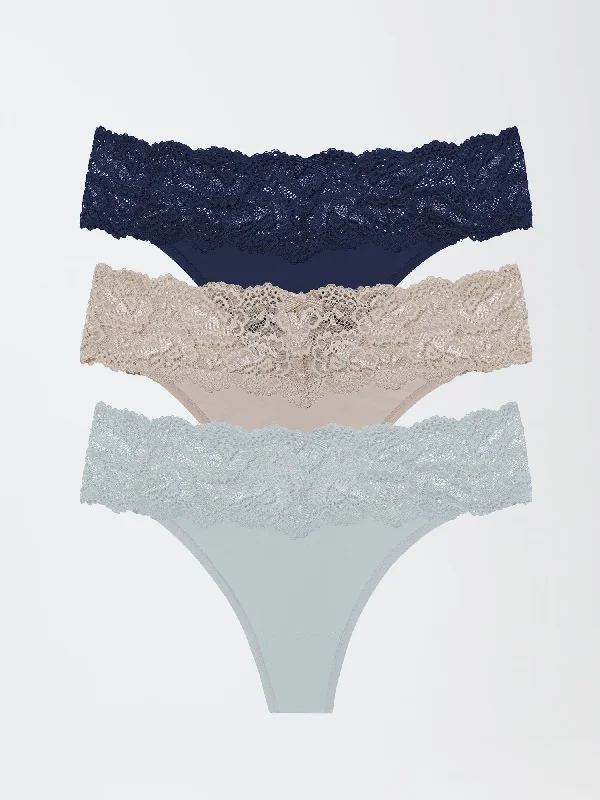 Goddess Lace Trim Thong 3 Pack