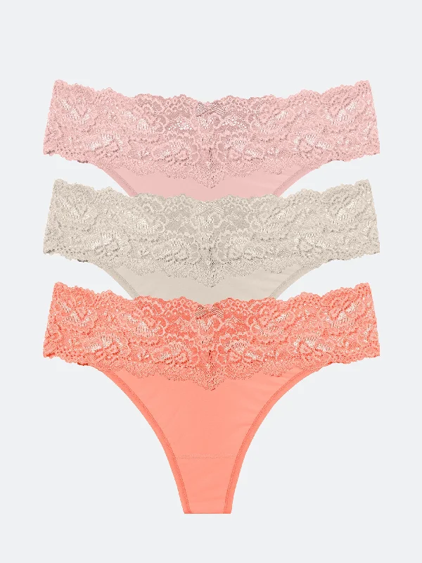 Goddess Lace Trim Thong 3-Pack