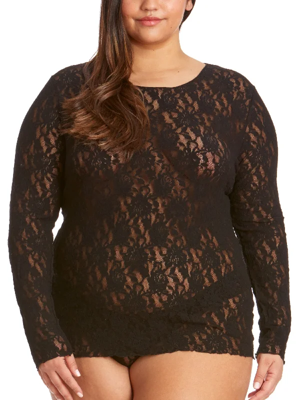 Plus Size Signature Lace Long Sleeve Top Black