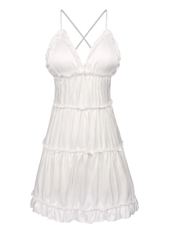 1950s Solid Wrinkle Spaghetti Straps Nightgown